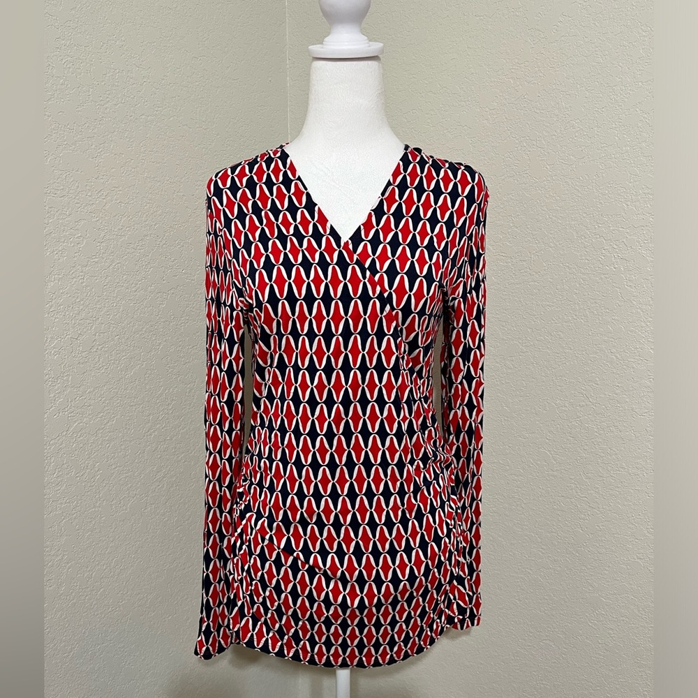 ❄️ ⛄️ Boden long sleeve surplice wrap blouse geometric design size 12
